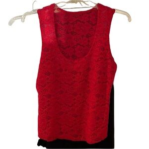 Large red lace scoop neck tank semi sheer sleeveless top